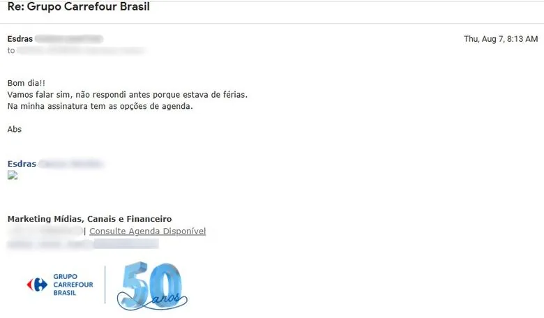 Resposta do Grupo Carrefour Brasil aceitando conversar