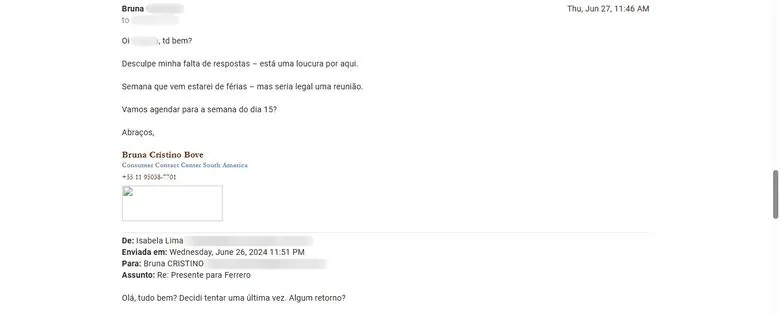Resposta da Ferrero propondo reunião