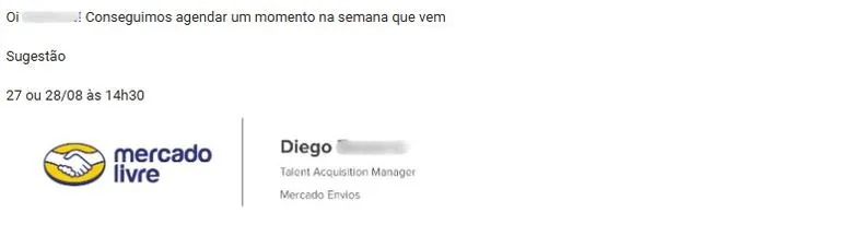 Resposta do Mercado Livre pedindo agendamento